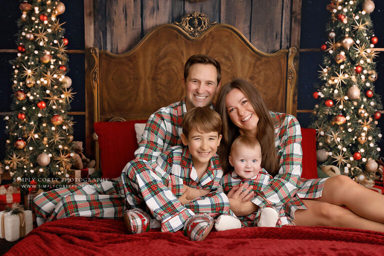 mini session photographer near Tallapoosa, family in studio with Christmas pajamas