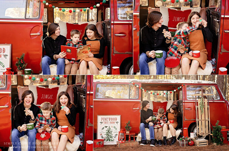 mini session photographer near Bremen, fun sibling portraits on Christmas VW Bus