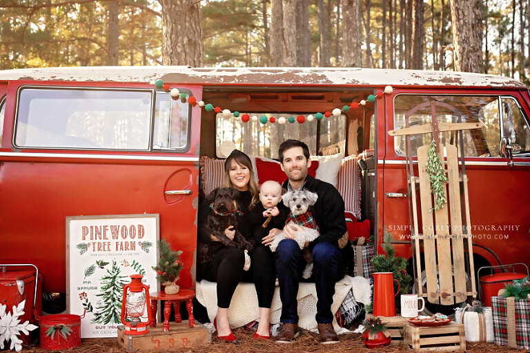 family photographer near Atlanta, VW bus Christmas mini session with schnauzers