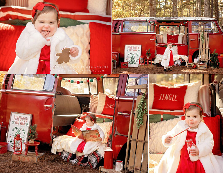 Hiram baby photographer, outdoor Christmas mini session with toddler and VW bus