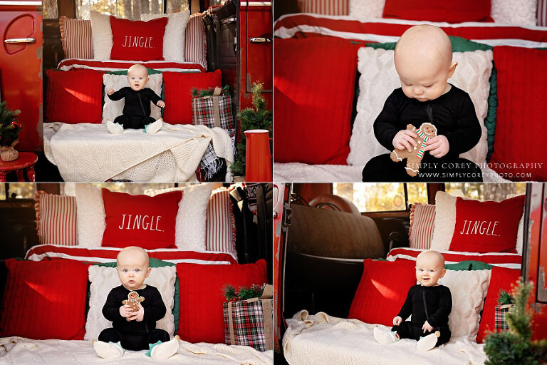 Newnan baby photographer, outdoor Christmas mini session with VW bus