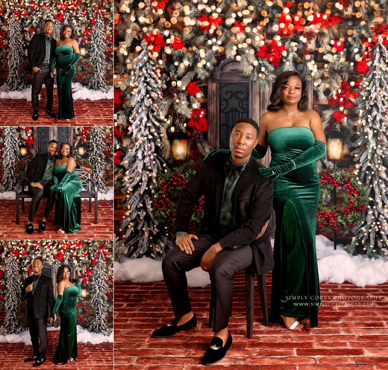 Douglasville mini session photographer, formal Christmas portraits of a couple in studio