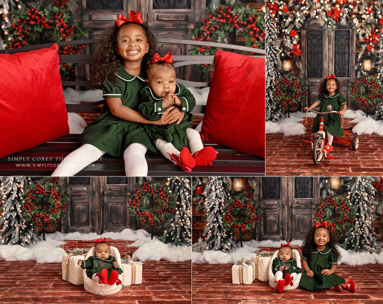 mini session photographer near Fairburn, cousins Christmas studio portraits