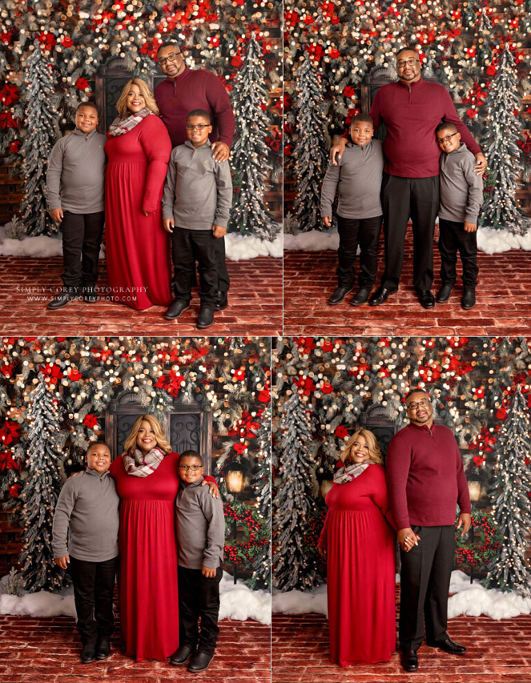 mini session photographer near Lithia Springs, family Christmas portraits on studio set