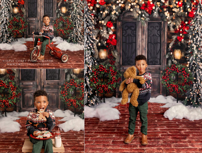 mini session photographer near Villa Rica, child Christmas studio portraits with props