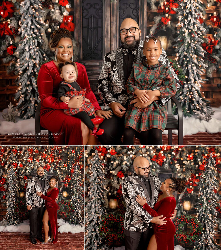 Villa Rica mini session photographer, family with baby and child on Christmas studio set