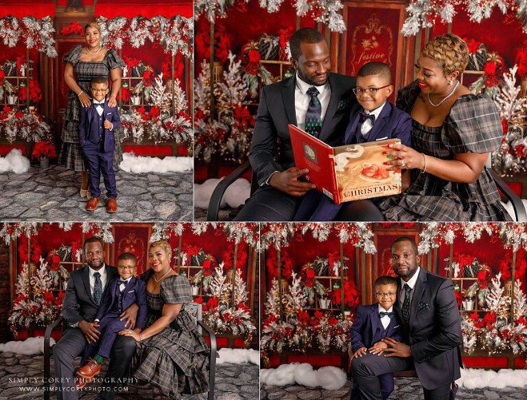 Lithia Springs family photographer, Christmas mini session with poinsettia set