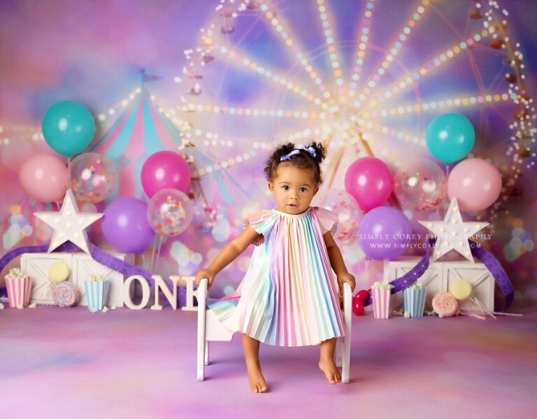 Douglasville baby photographer, girl circus themed milestone session in studio