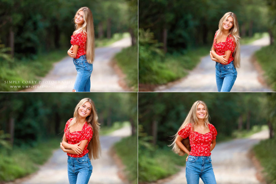Bremen senior portraits photographer, teen outside in jeans on country road