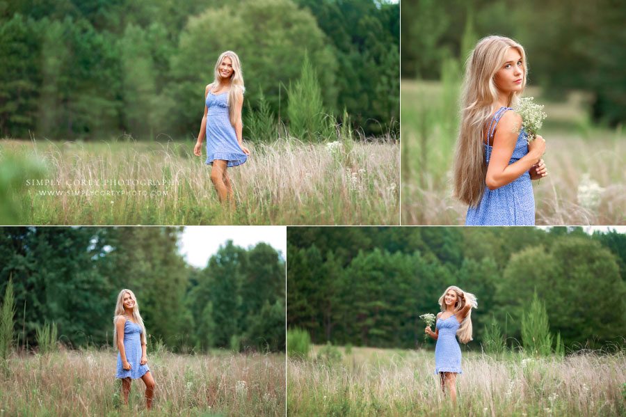 Powder Springs senior portrait photographer, outdoor portraits of teen in field