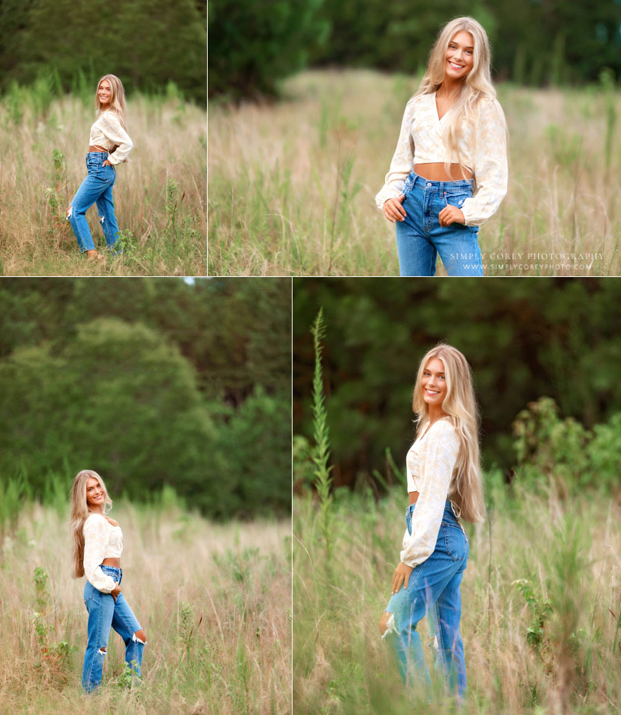 senior portrait photographer near Carrollton, GA; teen girl in tall grass