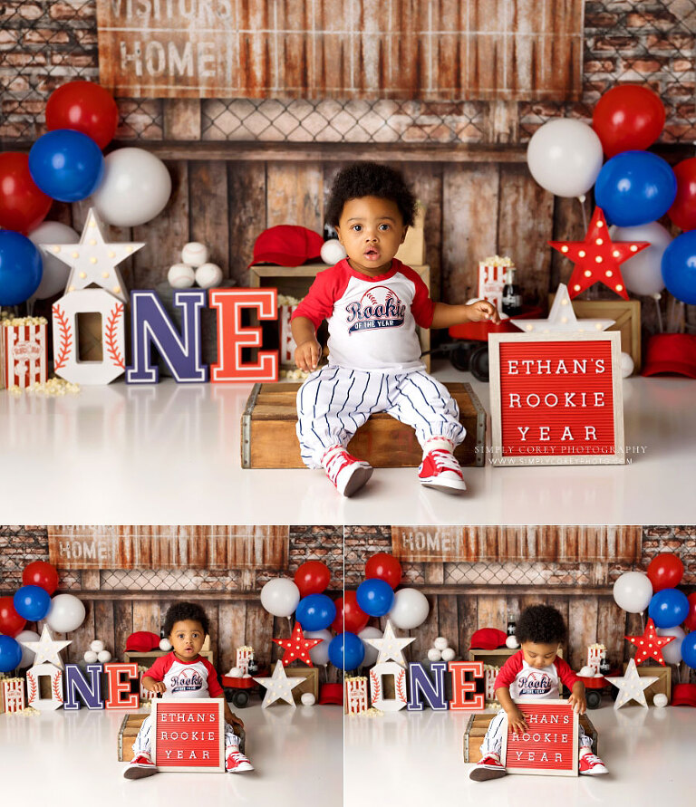 Carrollton baby photographer in Georgia, baseball studio milestone set