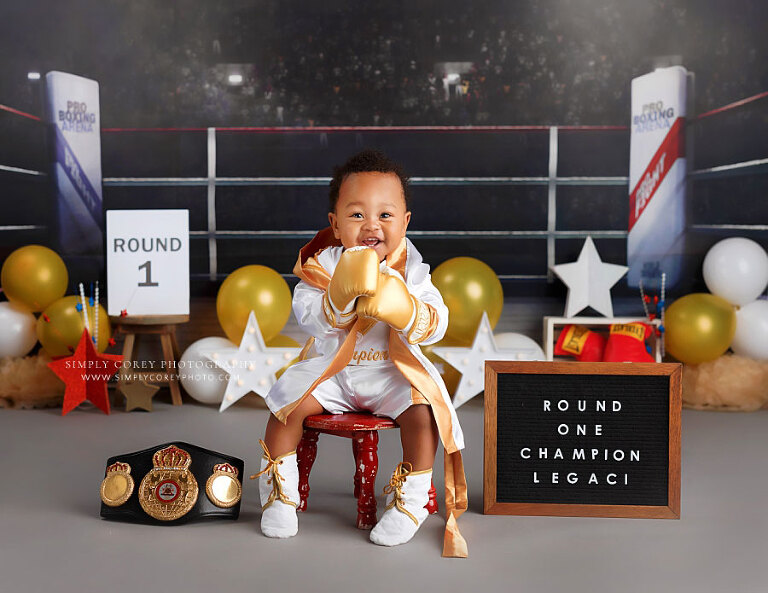 Newnan Baby Photographer Boxing One Year Milestone Session