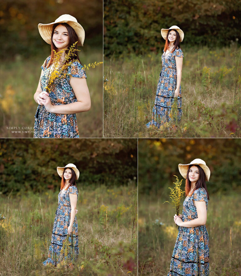 Carrollton senior portraits in GA of teen girl outside in hat and dress