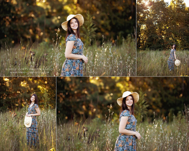 Newnan senior portrait photographer, teen girl in hat outside