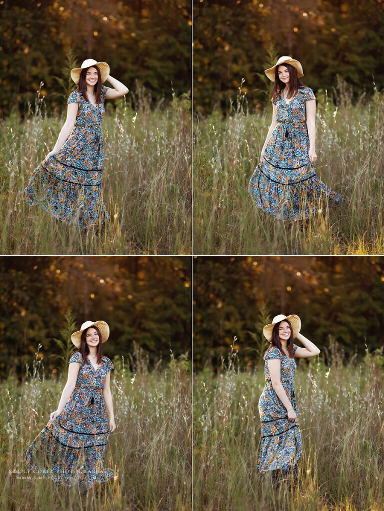 senior portrait photographer near Dallas, GA; teen girl in dress outside