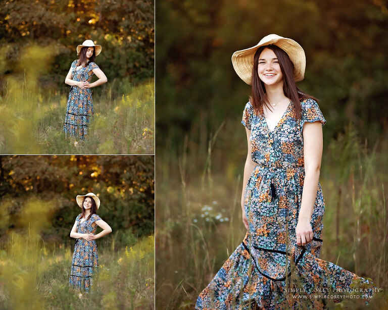 Villa Rica senior portraits of teen girl outside in field in a dress