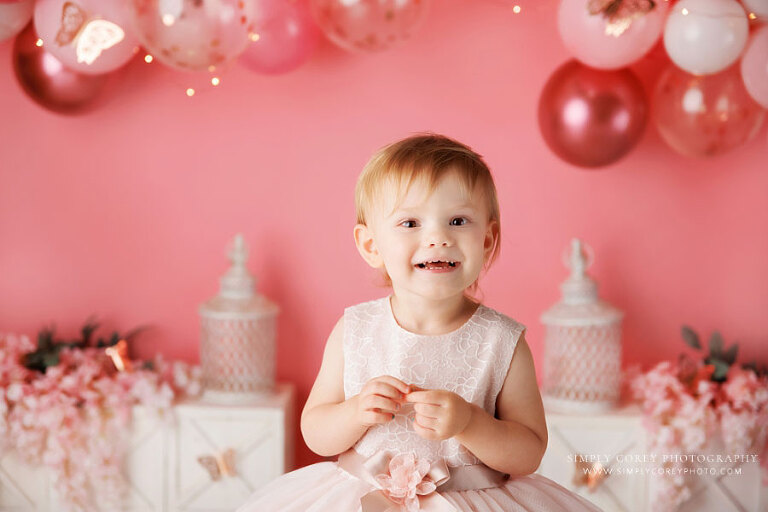 Newnan baby photographer, rose gold butterfly cake smash