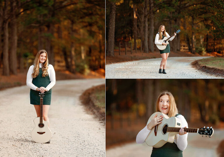 senior portraits near Atlanta, teen girl outside-country road guitar