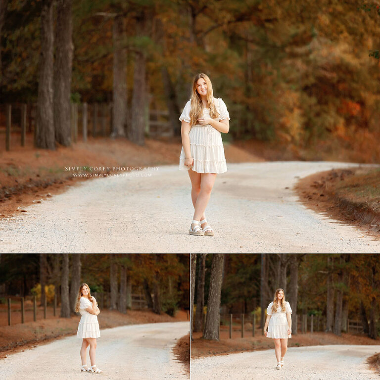 senior portraits near Dallas, GA; teen girl outside on country road