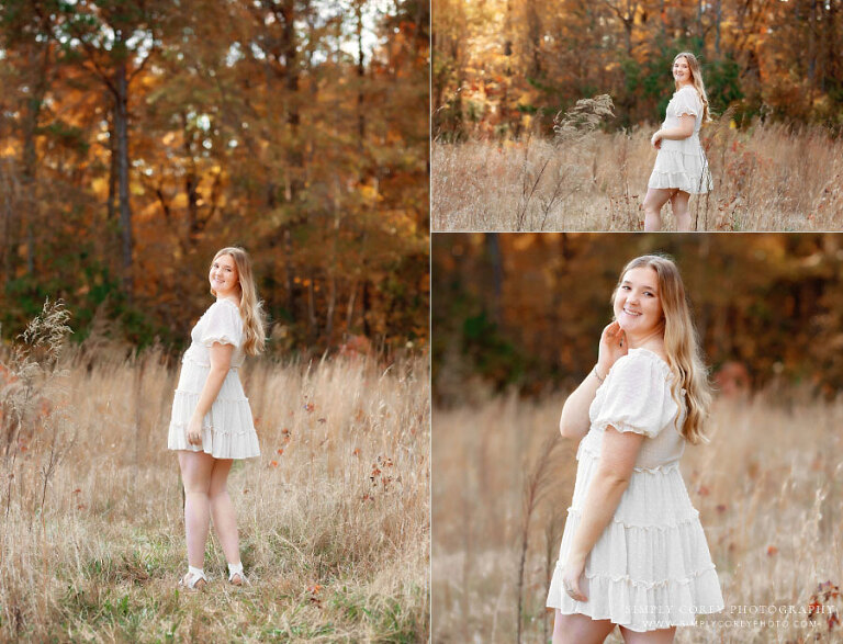 senior portraits near Newnan, teen girl outside in field in the fall