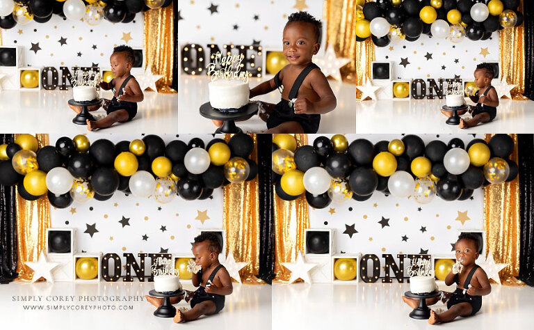 cake smash photographer near Newnan, baby Mr. Onederful studio set