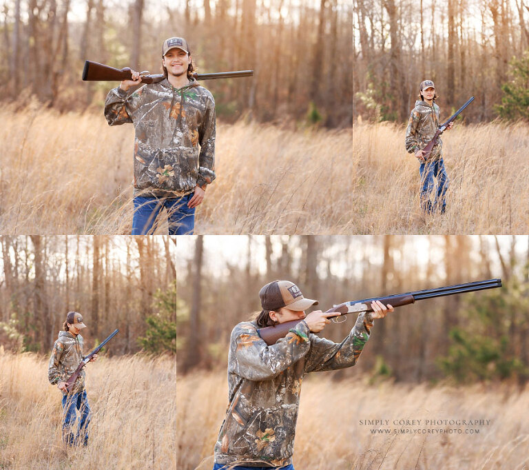 senior portraits near Hiram, teen boy in camouflage with hunting rifle