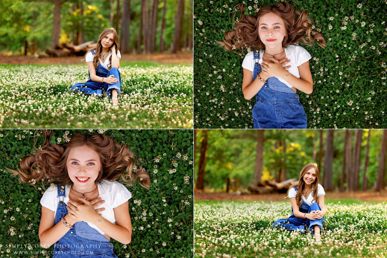 West Georgia senior portrait photographer near Atlanta, teen girl outside in clover