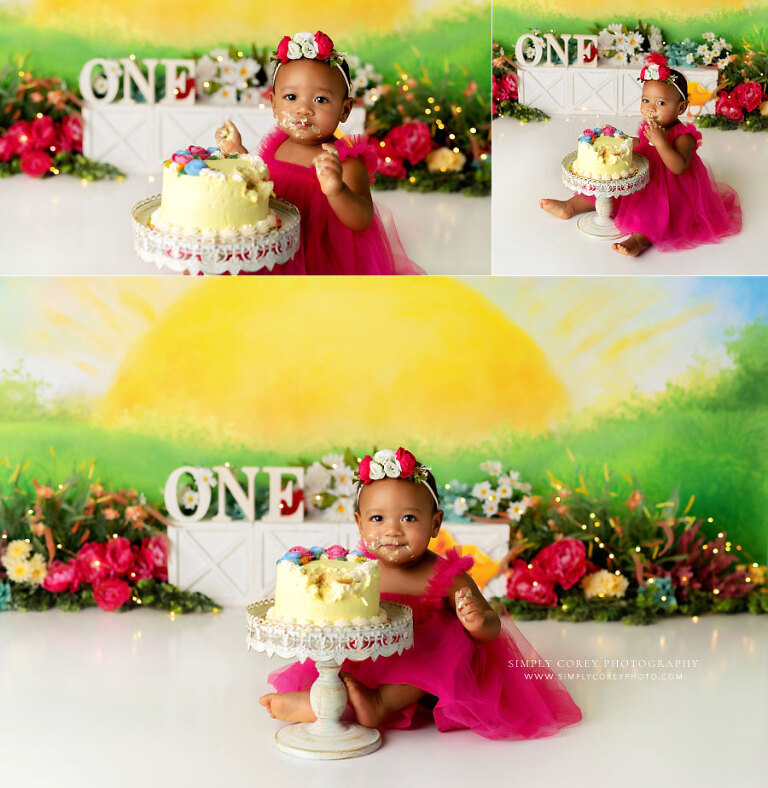 Tyrone cake smash photographer, baby with colorful sunshine studio set