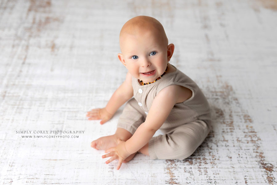 baby photographer near Villa Rica, simple studio portrait of 9 month old boy