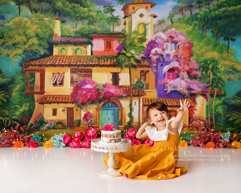 Atlanta cake smash photographer, baby girl la casita themed studio set