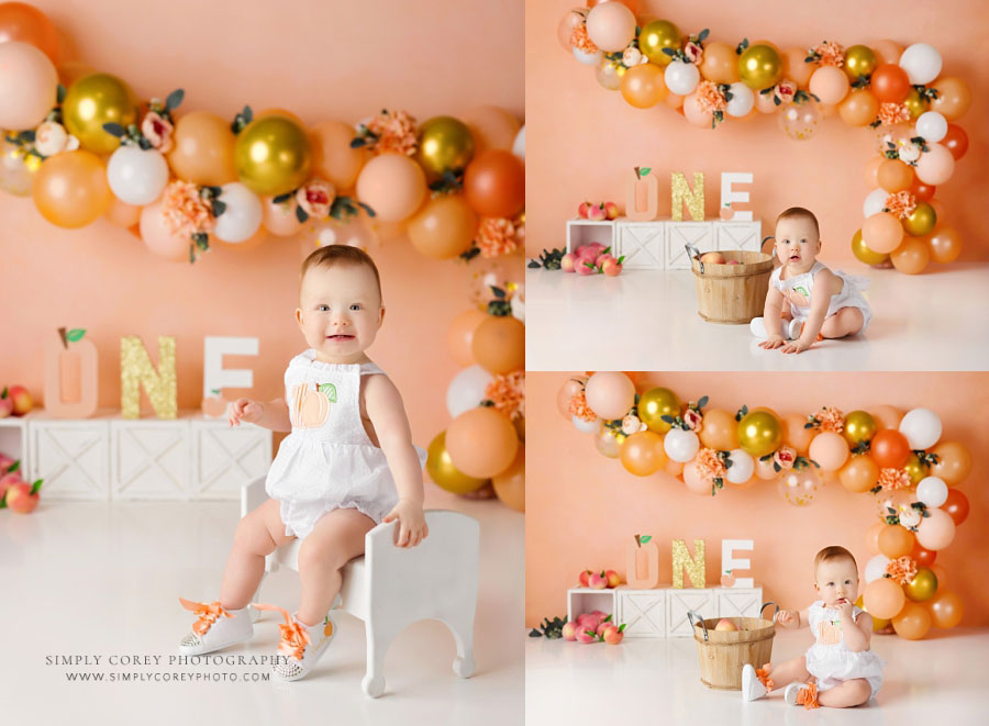 baby photographer near Hiram, peach and gold studio cake smash set