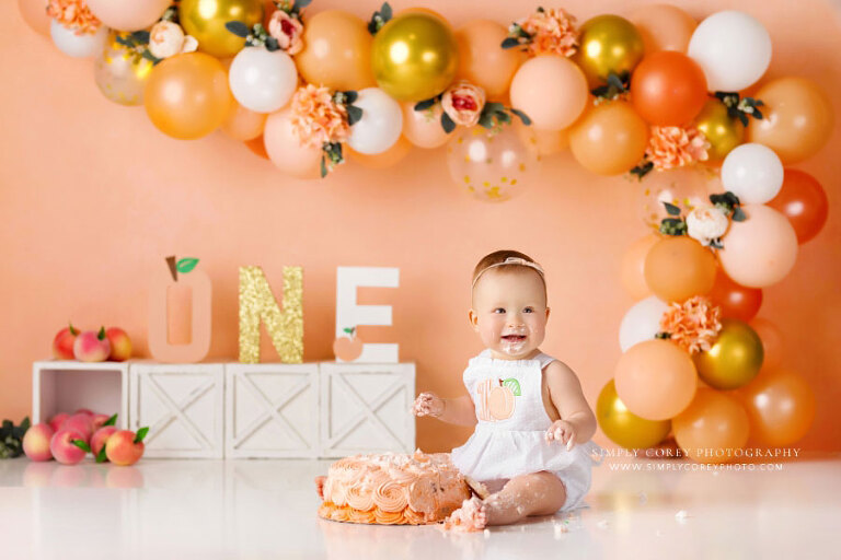 Tyrone cake smash photographer, baby girl Georgia peach studio theme