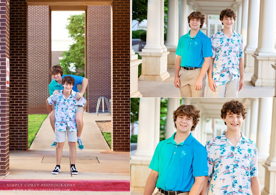 Douglasville family photographer, brothers during a senior portrait session