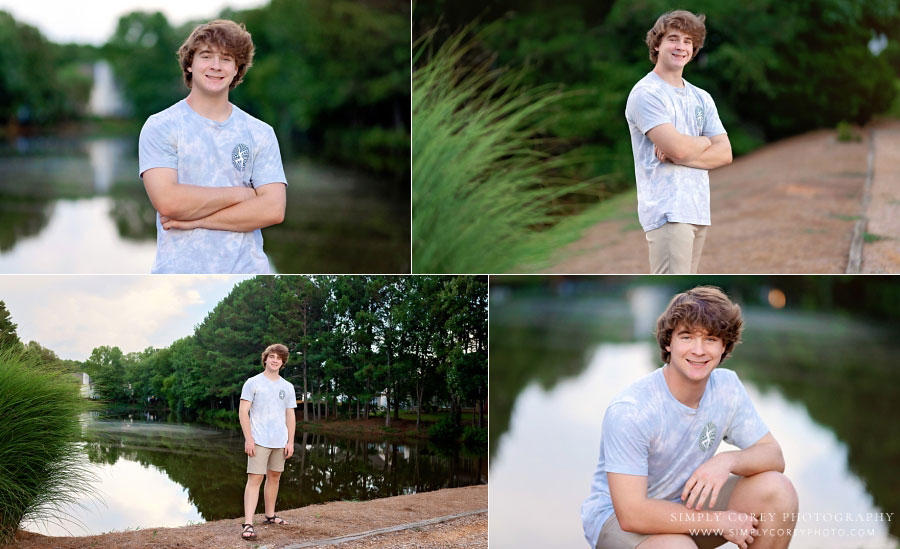 Bremen senior portrait photographer, teen boy outside by pond