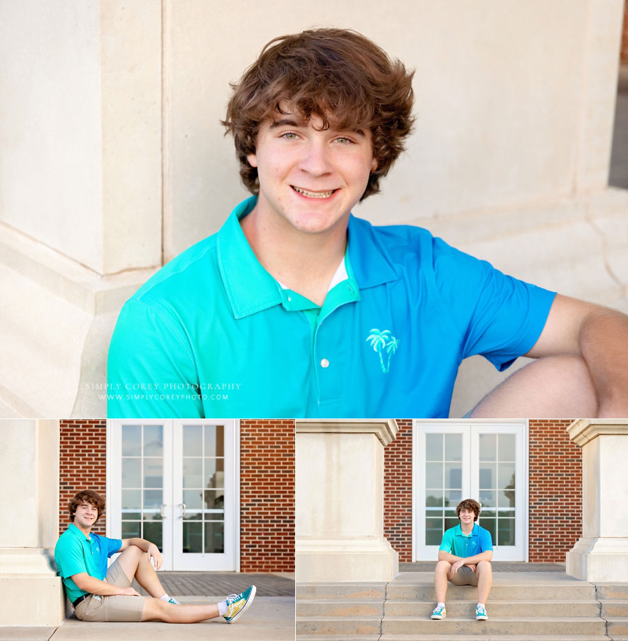 Carrollton senior portrait photographer in Georgia, teen outside high school