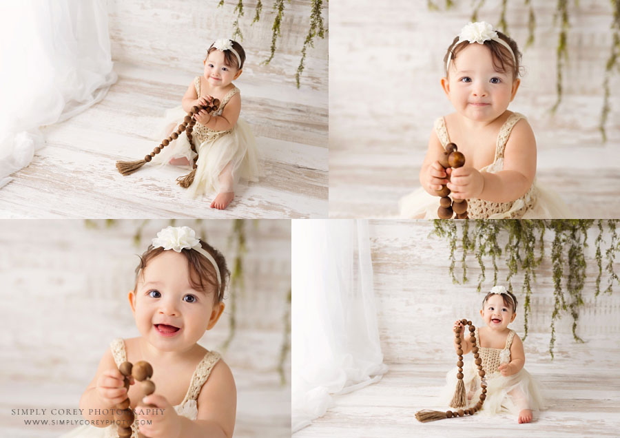 baby photographer near Hiram, studio milestone session with boho theme