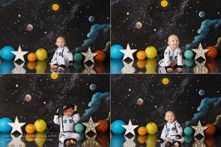 baby photographer near Douglasville, outer space studio theme for first birthday