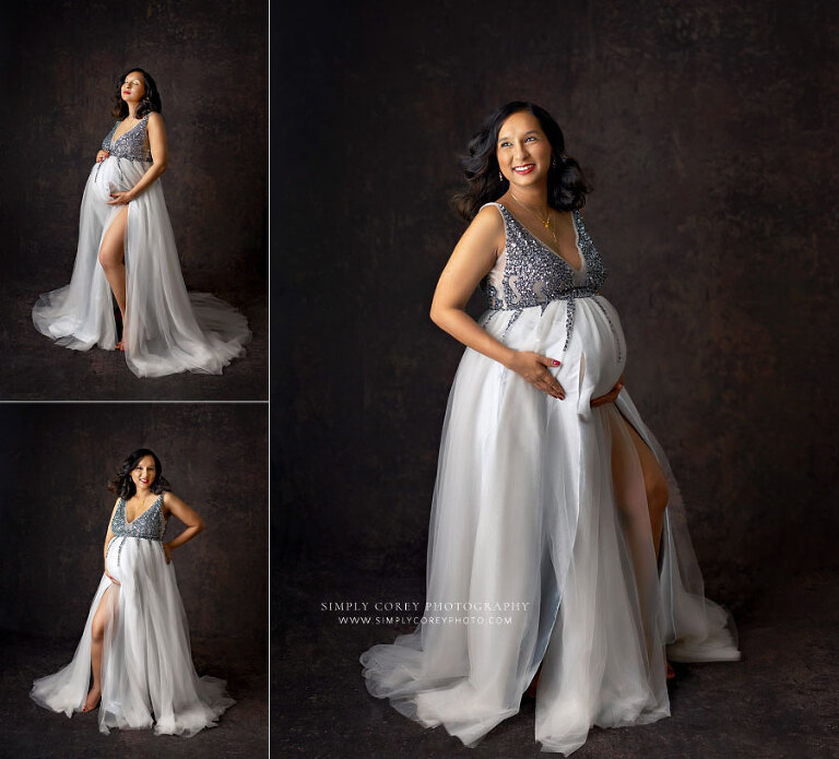 Douglasville maternity photographer, studio pregnancy portraits in tulle dress