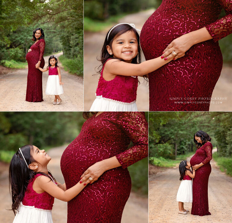 maternity photographer near Dallas, GA; outdoor portraits of mom and big sister