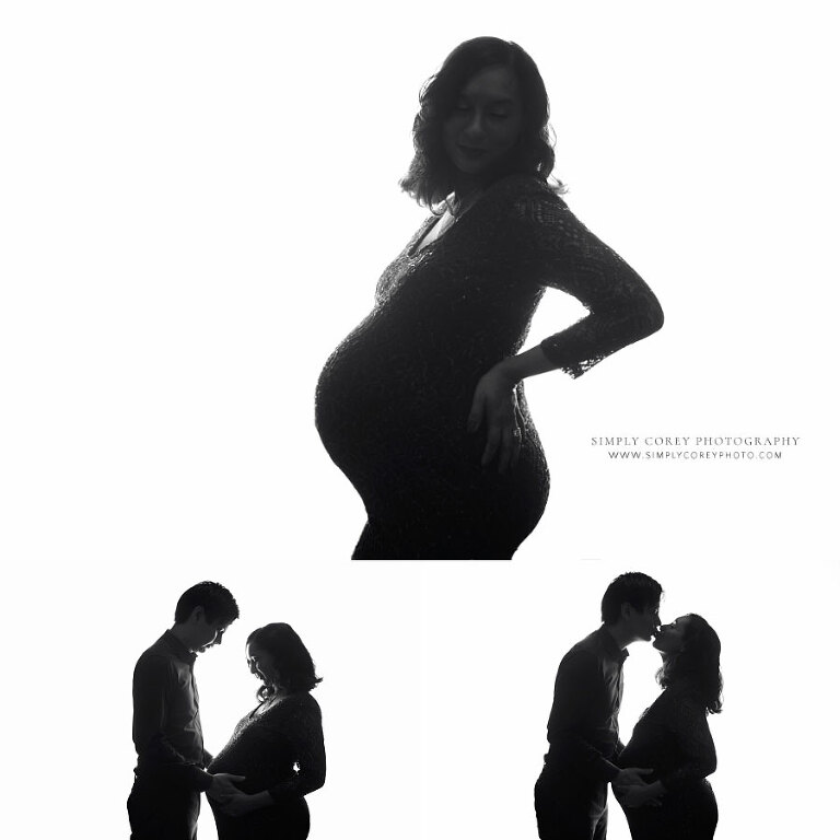 maternity photographer near Hiram, black and white silhouette pregnancy portraits