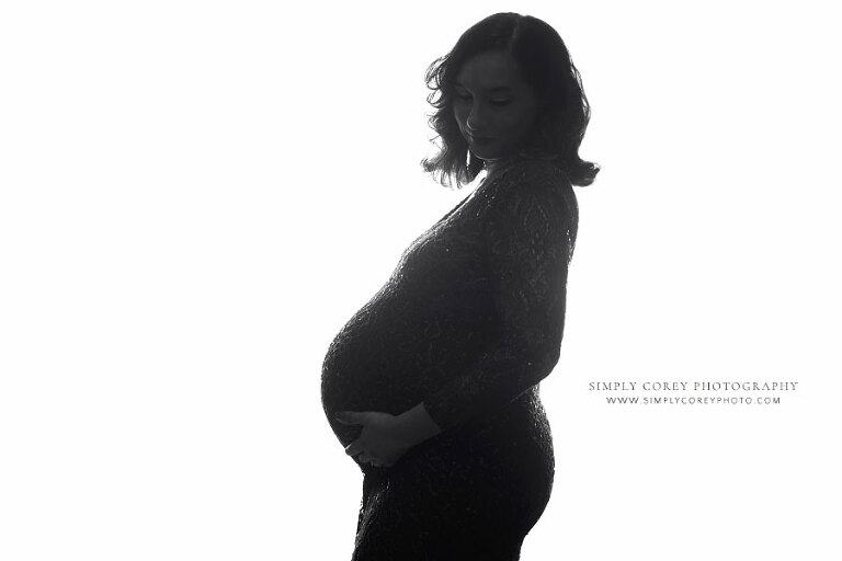 Powder Springs maternity photographer, black and white silhouette in studio