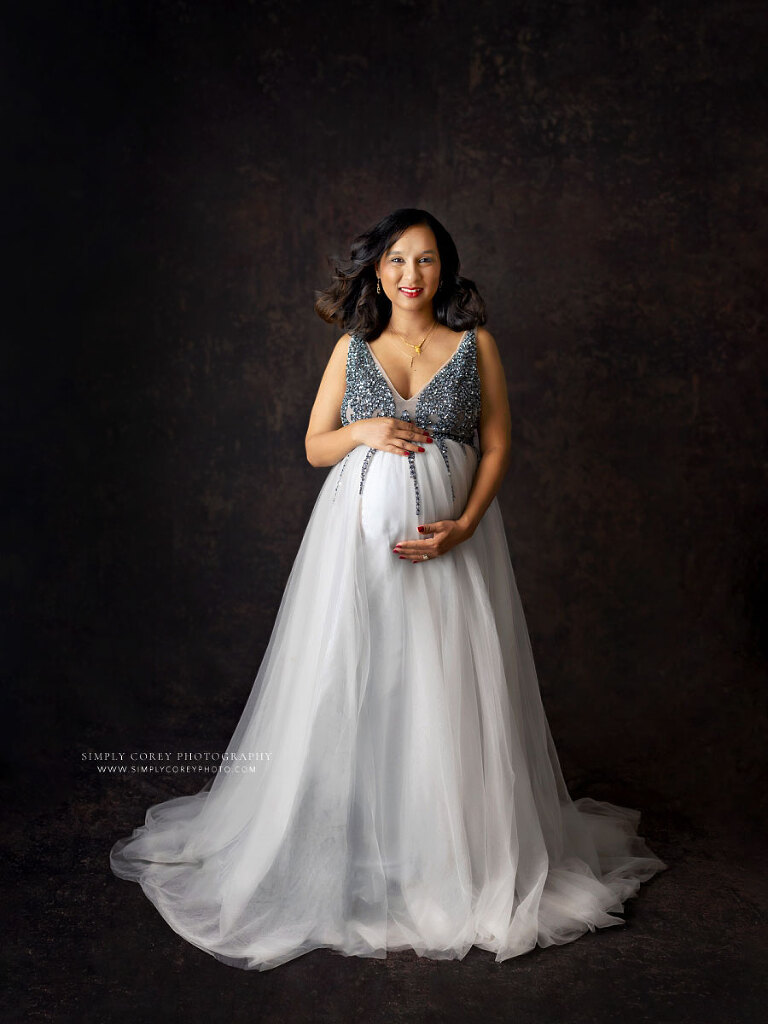 Tyrone maternity photographer, studio portrait in tulle dress