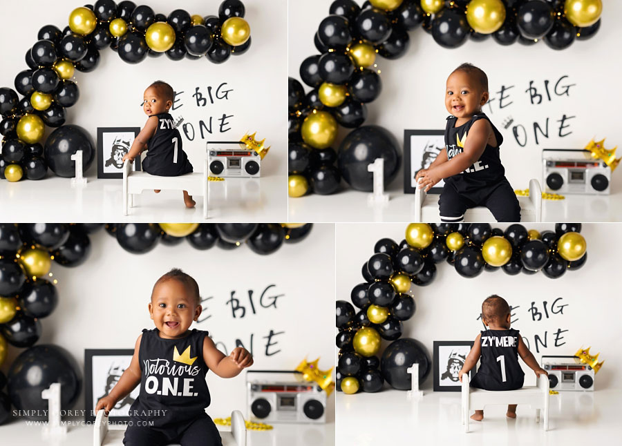 baby photographer near Powder Springs, black gold big one studio session