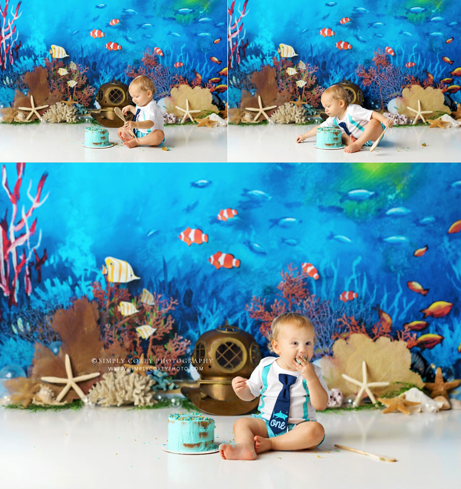 Douglasville cake smash photographer, baby boy one-der the sea theme