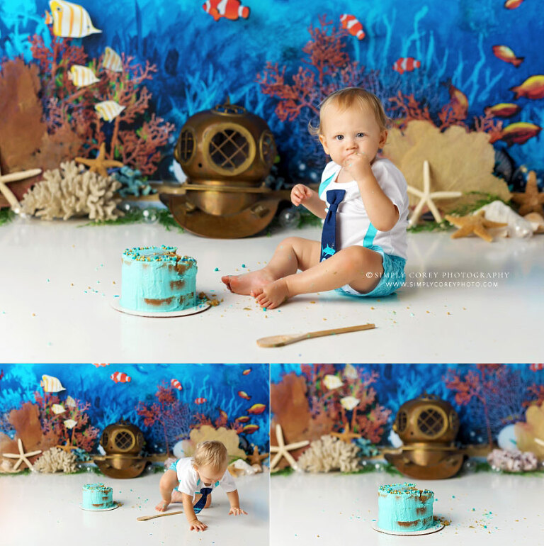 Tyrone baby photographer, ocean cake smash theme for first birthday