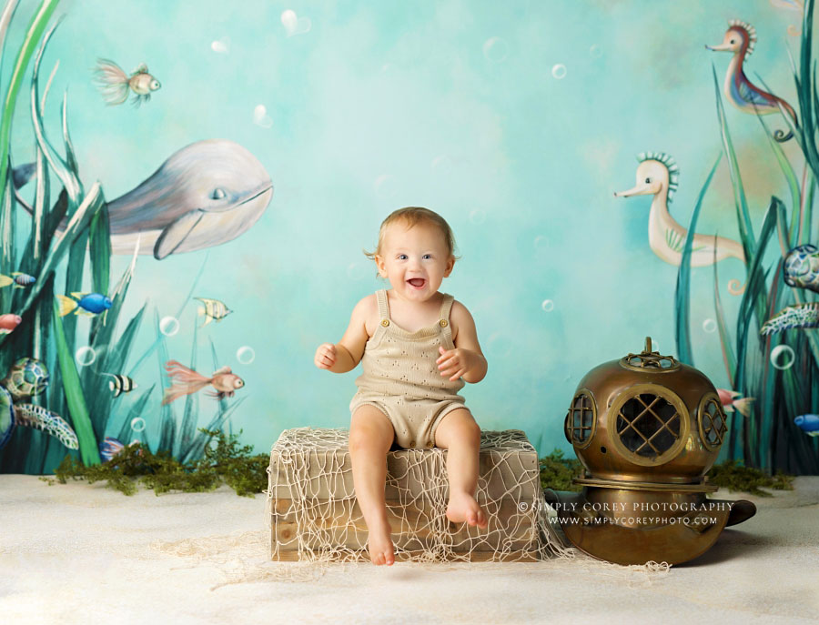 baby photographer near Carrollton, GA; ocean milestone session