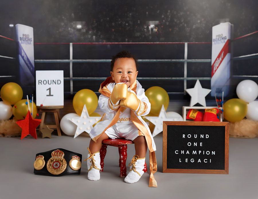 Atlanta baby photographer, boxing cake smash studio set