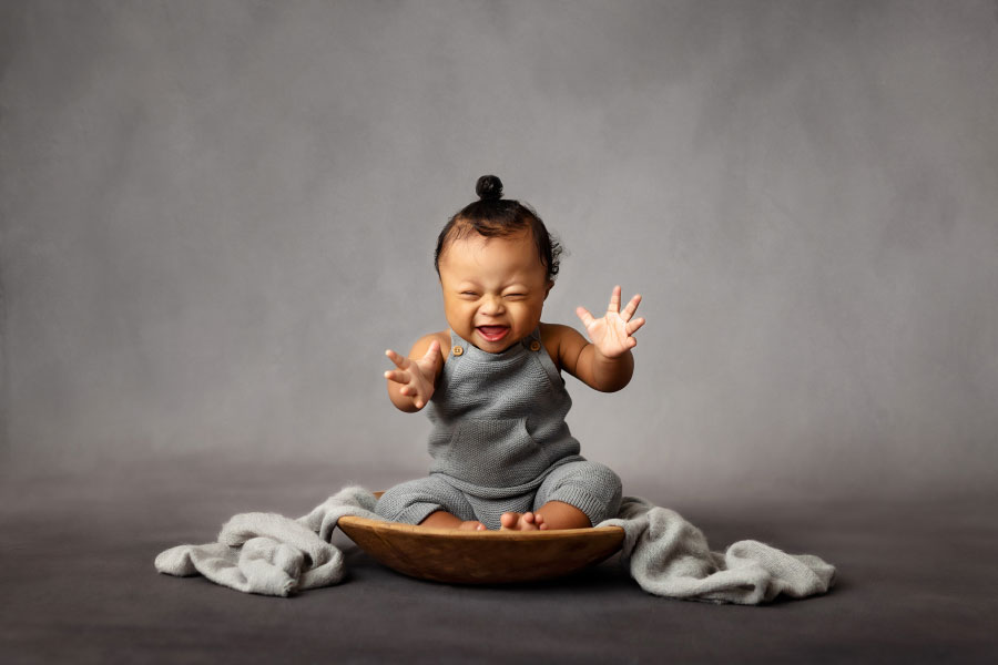 baby photographer near Atlanta, boy laughing during studio milestone session