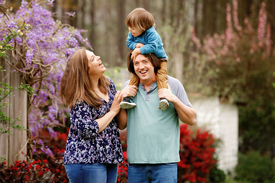 Hiram family photographer, outdoor spring portrait with laughter